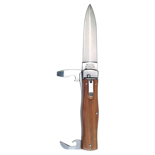 Mikov Nůž vyhazovací s dřevěnou střenkou s otvíráky