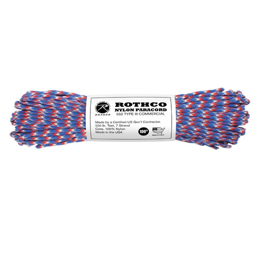 ROTHCO Šňůra PARACORD nylon 550LB 30m 4mm MODRO-ČERVENO-BÍLÁ Velikost: 4mm / 30m