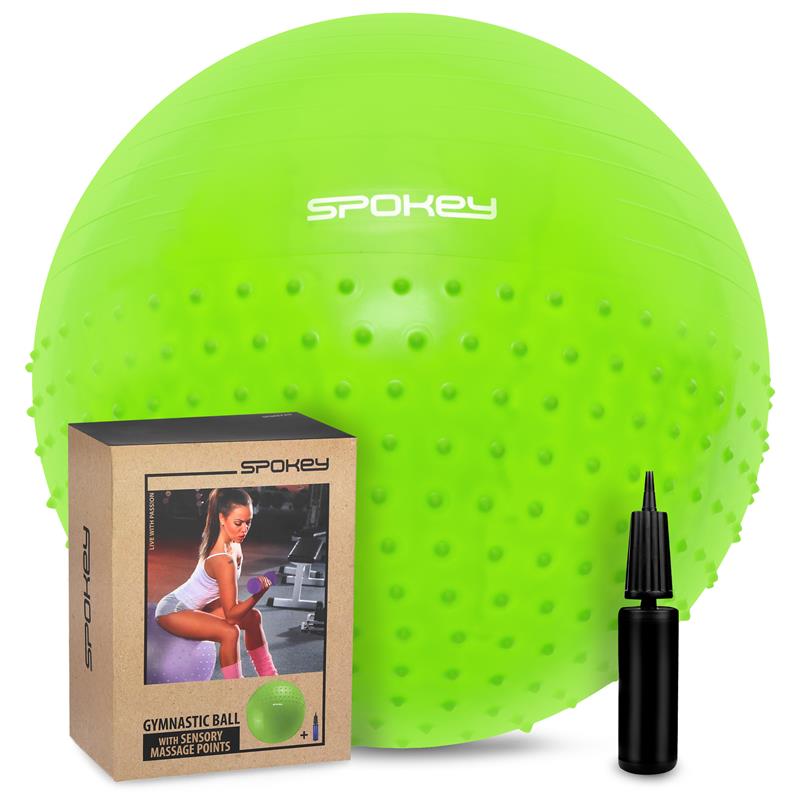 Spokey HALF FIT Gymnastický míč 2v1 masážní, 65 cm včetně pumpičky, zelený