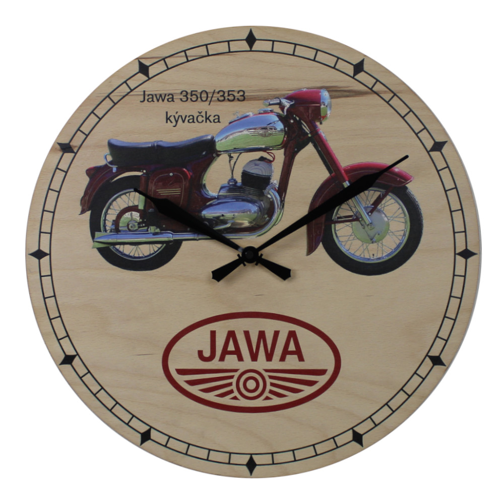 Nástěnné hodiny pro fanošky značky JAWA.