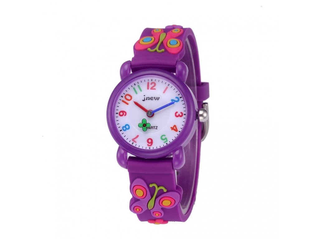 detske hodinky jnew s 3d reminkem barevne fialovy motylek 1