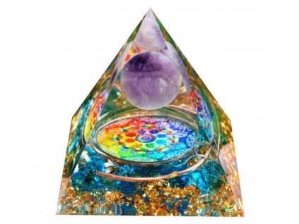 leciva pyramida ametyst hologram lemovana zlatym dratem