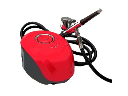 strikaci pistole s kompresorem airbrush cerveny