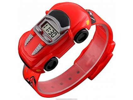 detske hodinky skmei1241 ve tvaru auticka s kterým si vytvorite autodrahu cervene z boku