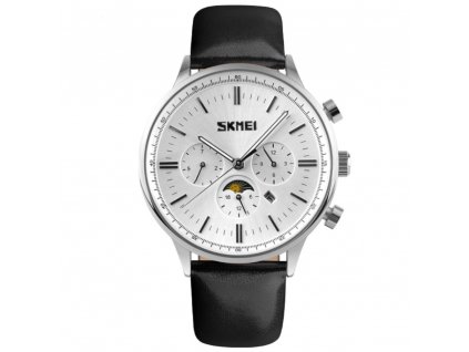 panske hodinky skmei 9117 stribrne s cernym reminkem ve stylu philip patek