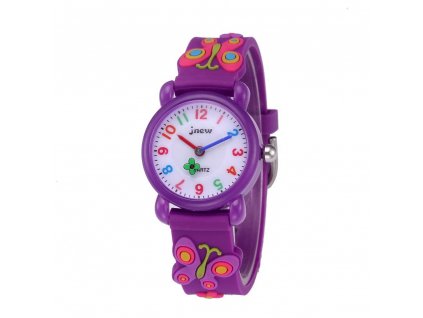 detske hodinky jnew s 3d reminkem barevne fialovy motylek 1