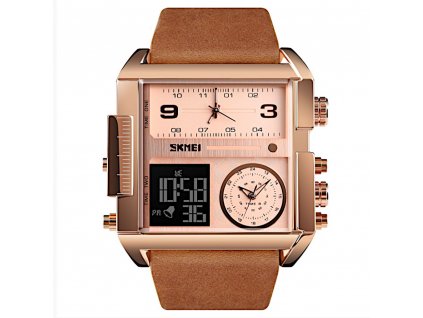 panske obrovske hodinky skmei s dualnim casem rose gold brown hlavni