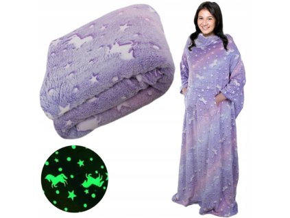 GlowUnicorn Cozy - Fleecedecke mit Ärmeln (190×170×55 cm)