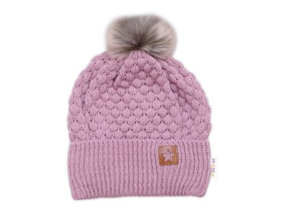 zimni cepice star s chlupackovou bambulkou pudrove ruzova