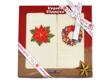 Vánoční dárková sada utěrek Hvězda a věnec (Varianta Vánoční dárková sada utěrek 50x70 Hvězda a věnec 2 ks)
