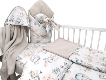 6-ti dílná výhod. sada s dárkem pro miminko, 120 x 90 cm, ZOO na cestách - mátová/cappucci (Velikost povlečení 120x90)