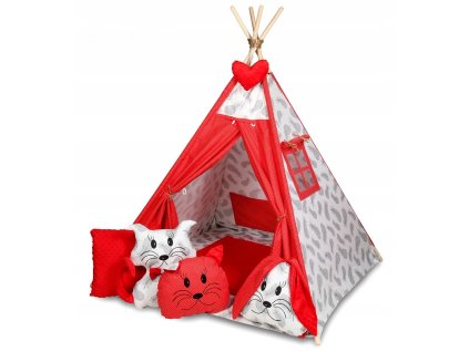 stan pro deti typi s velkou vybavou ctyri polstarky podlozka seda cervena