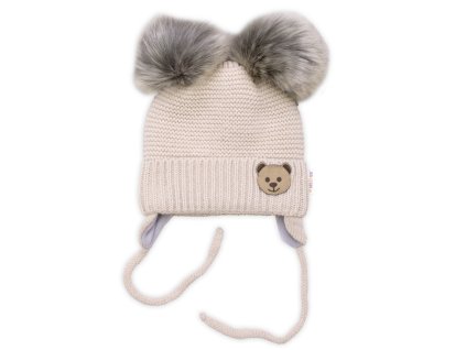 detska zimni cepice s fleecem teddy bear chlupack bambulky bezova