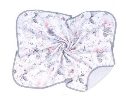 Mušelínová oboustranná deka/dečka Pivoňky, pastel/šedá