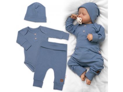 Žebrovaná rostoucí souprava 3D, Baby Boy - jeans (Velikost koj oblečení 56/62 (0-3m))