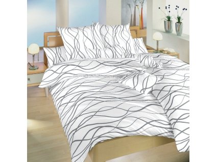 Povlečení bavlna Vlny tmavě šedé na bílém (Varianta Povlečení bavlna Vlny tmavě šedé na bílém 140x200, 70x90 cm)