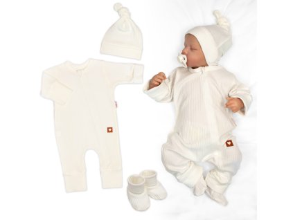 rostouci zebrovany overalek cepicka a boticky 3d nature ecru