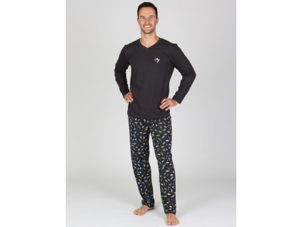 Pánské dlouhé pyžamo P LARS s motivem ryb (Velikost L)