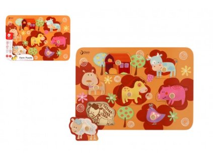 vkladacka puzzle deskove obrysove farma drevo 30x21cm ve folii 18m