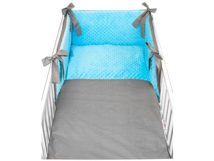 3-dílná sada mantinel s povlečením minky Baby Nellys - Tečky, minky tyrkys/tm. šedá (Velikost povlečení 120x90)