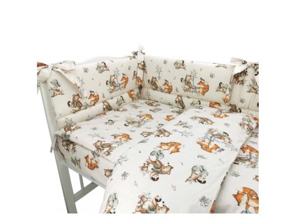 Mantinel s povlečením do postýlky, 3D sada Bavlna, Friends time - latte (Velikost povlečení 120x90)