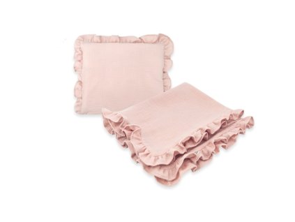 luxusni 2d sada nature polstarek a deka s volankem pudrove ruzova