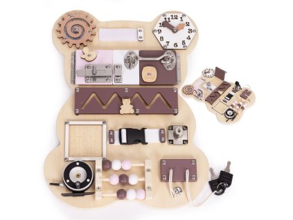 drevena montessori manipulacni senzoricka tabule pro deti edukacni panel medvidek