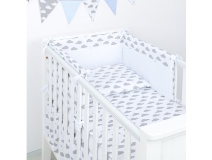 mantinel s povlecenim do postylky 3d sada oblacky 135x100 cm bila seda