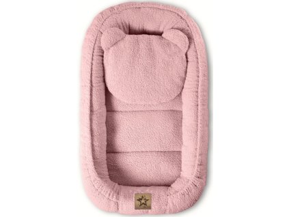 oboustranne hnizdecko s polstarkem teddy boucle pudrove ruzova