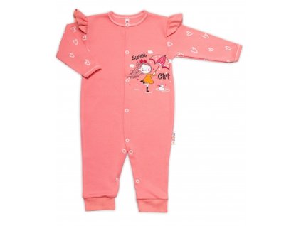 Baby Nellys Bavlněný kojenecký overal bez šlapek Sweet Girl, losos, meruňka (Velikost koj oblečení 68 (3-6m))