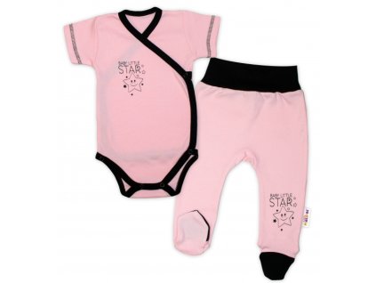 Baby Nellys 2-dílná sada body kr. rukáv + polodupačky, růžová - Baby Little Star (Velikost koj oblečení 50 (0-1m))