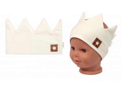 Dvouvrstvá čelenka, Baby Nellys Hand Made, bavlna, Korunka STAR - smetanová, 80/98 (Velikost koj oblečení 80-98 (9-36m))