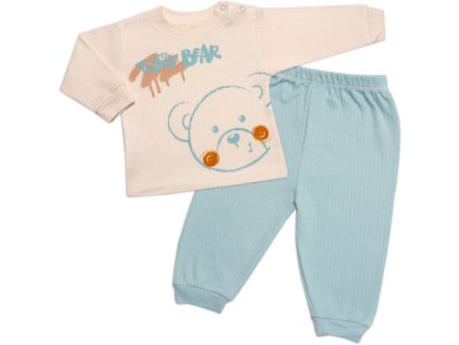 Žebrovaná souprava, My Teddy Bear 2D, bavlna, ecru/mátová (Velikost koj oblečení 74 (6-9m))