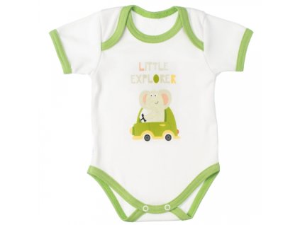 MBaby Bavlněné body s krátkým rukávem, Slůně Little Explorer, bílo/zelené (Velikost koj oblečení 56 (1-2m))