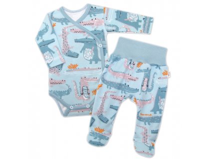 Baby Nellys 2-dílná sada, body dl.rukáv zap. bokem + polodupačky Krokodýl Eda (Velikost koj oblečení 52 (0-1m))