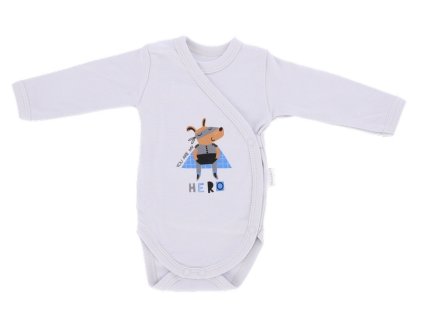 Kojenecké body, dlouhý rukáv Mamatti, zap. bokem, Hero, šedé (Velikost 56 (1-2m))