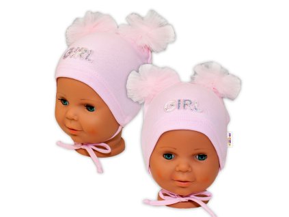 Bavlněná čepička na zavazování Baby Nellys s mašličkami Tutu - sv. růžová (Velikost 68/74 (6-9m))