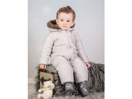 Kombinéza s kapucí a kožíškem Baby Nellys ®prošívaná, bez šlapek - sv. šedá (Velikost koj oblečení 74 (6-9m))