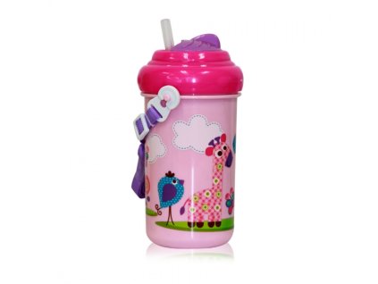 123578 212615 detsky pohar na piti lorelli se slamkou 300 ml funny zoo pink