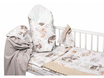 6-ti dílná výhod. sada s dárkem pro miminko Baby Nellys, 120x90 Zvířátka na mráčku, béžová (Velikost povlečení 120x90)