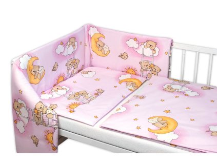 Mantinel s povlečením Premium, Baby Nellys, 3D sada, Medvídek na žebříku, růžový (Velikost povlečení 120x90, Rozměry polštáře 40 x 60, Rozměry přikrývky 120 x 90)