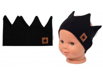 Dvouvrstvá čelenka, Hand Made, bavlna, Korunka STAR - černá, 80/98 (Velikost koj oblečení 80-98 (9-36m))
