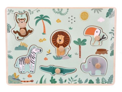 Dřevěné zábavné vkládací puzzle se zvukem Adam Toys, Safari