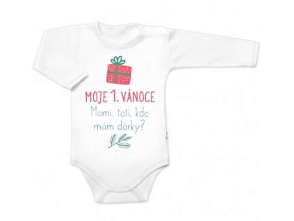 Moje 1. Vánoce, Mami, tati, kde mám dárky,body dlouhý rukáv Baby Nellys, bílé (Velikost koj oblečení 56 (1-2m))