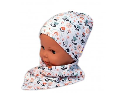 Baby Nellys Dvouvrstvá čepice + šátek Palouček, smetanová, vel. 92/98 (Velikost 92/98 (18-36m))