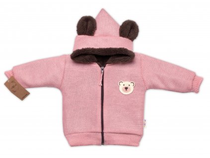 Oteplená pletená bundička Teddy Bear, Baby Nellys, dvouvrstvá, růžová (Velikost koj oblečení 68/74 (6-9m))
