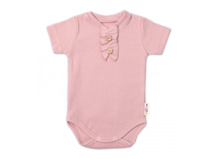 Baby Nellys Kojenecké žebrované body s knoflíčky kr. rukáv, Girl - pudrové (Velikost koj oblečení 62 (2-3m))