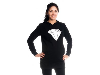 Be MaaMaa Těhotenské a kojící triko/mikina Diamant, dl. rukáv, černé, vel. XS (Velikosti těh moda XS (32-34))