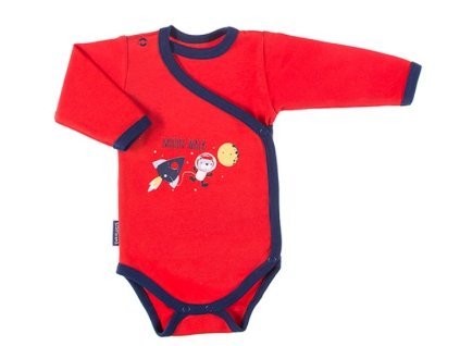 EEVI Kojenecké body dl. rukáv, zapínání bokem Cosmos - červené s potiskem (Velikost koj oblečení 56 (1-2m))