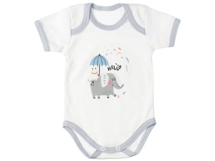 MBaby Bavlněné body s krátkým rukávem, Slůně Hello, bílo/šedé (Velikost 86 (12-18m))